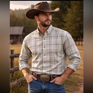 Wrangler X George Strait Plaid Button-Down Shirt Size 2XLT Neutral Western Rodeo